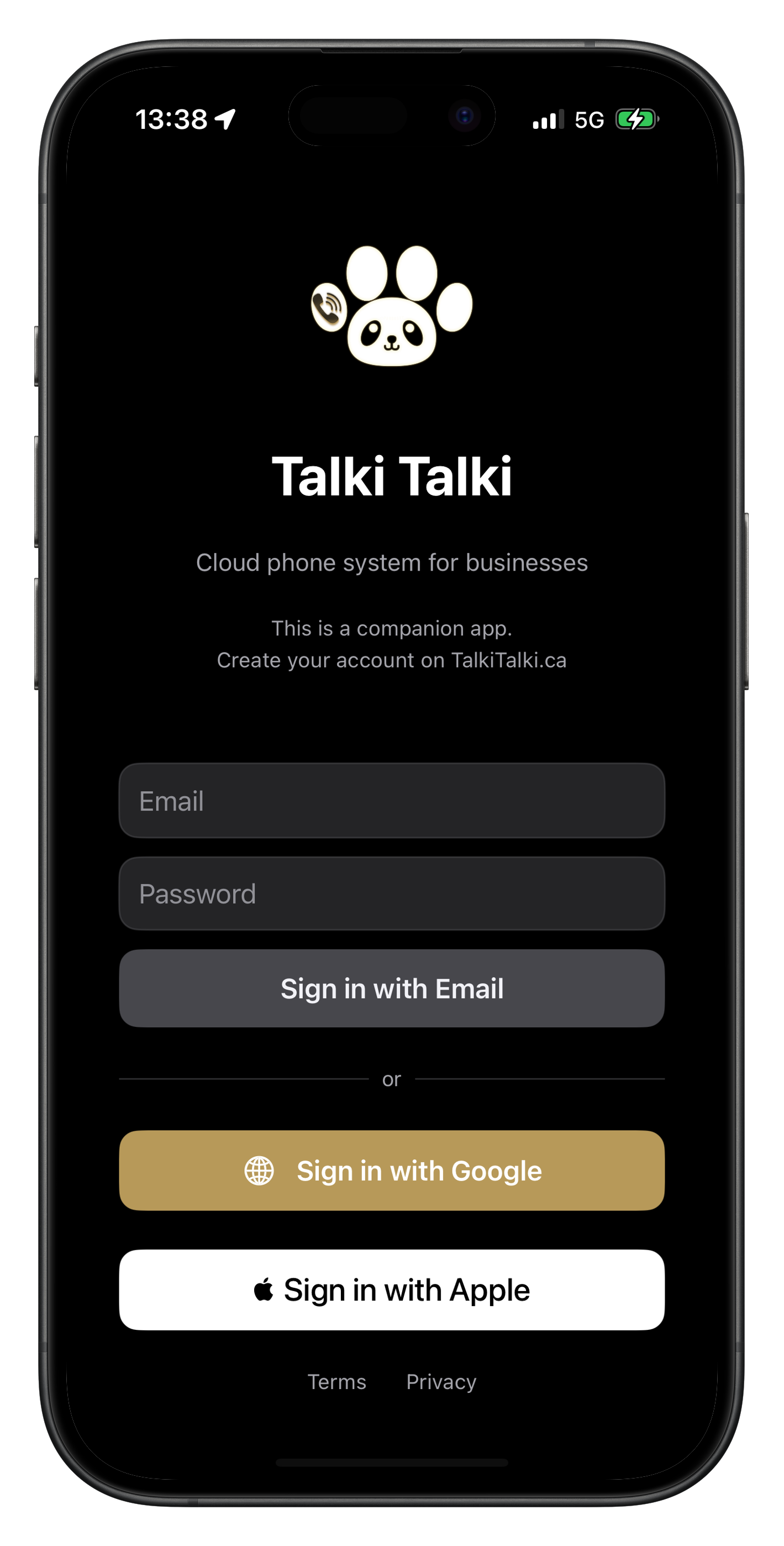 iOS App Login Screen